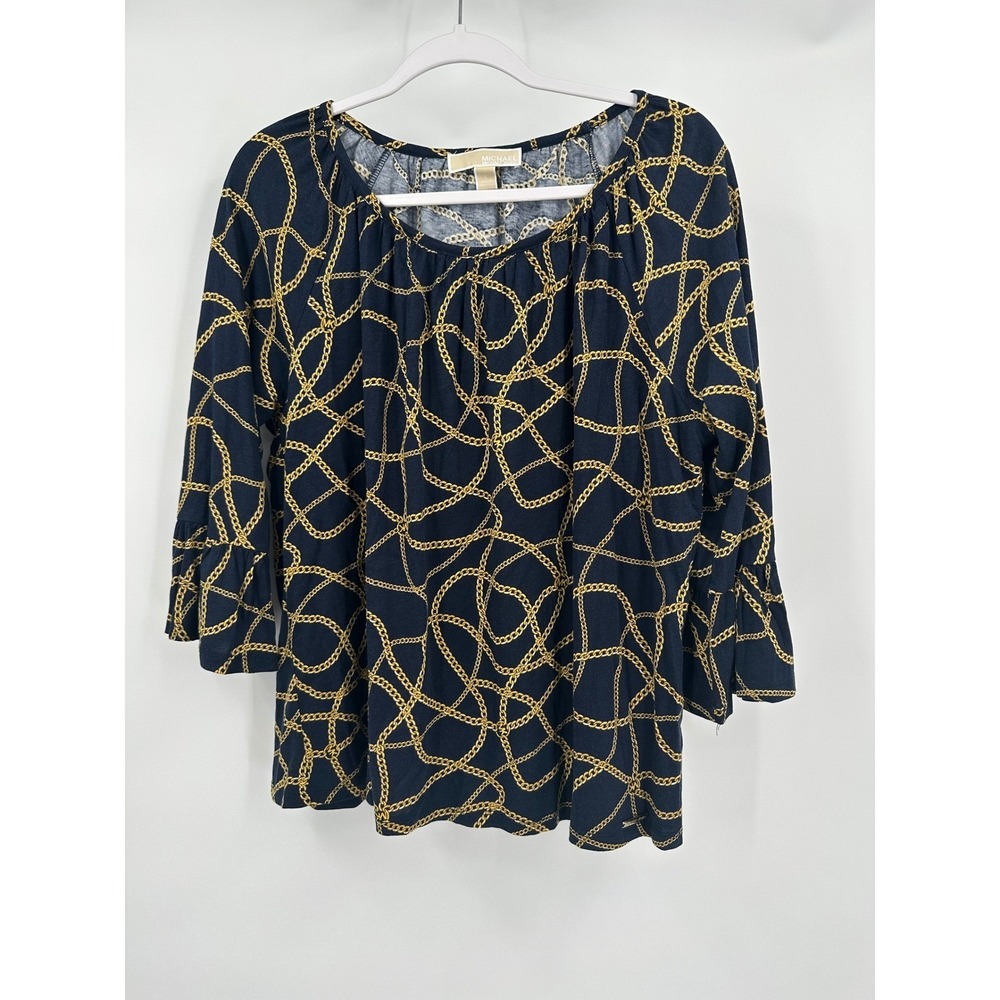 Michael Kors Womens Preppy Nautical Chain Print Top Size L Preppy Office Chic